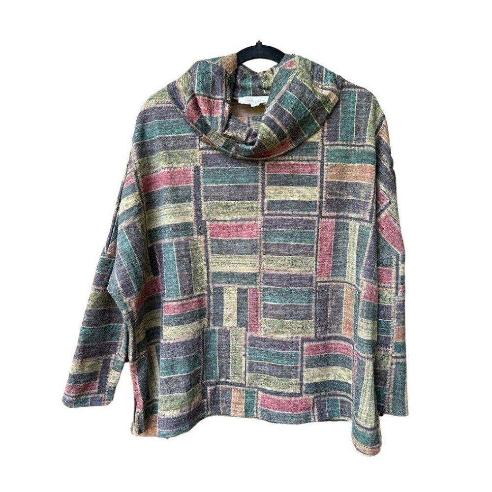 Aryeh Sweater Small Oversized Cowl Neck Patchwork Print